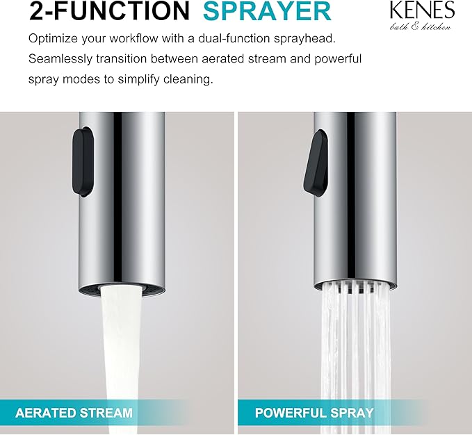 KENES Chrome Centerset Bathroom Faucet with Pull Down Sprayer, 4 Inch 2 Handle Pull Out Bathroom Faucet 3 Hole, Bathroom Sink Faucet with Pop Up Drain & Supply Lines LJ-9069-5