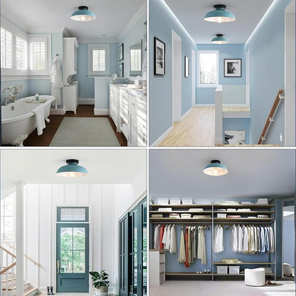 2 Pack Semi Flush Mount Ceiling Lights, 12 Inch Metal Small Ceiling Lights for Kids Room Close to Ceiling Light Fixtures with Light Blue Shade for Hallway Entryway Kitchen Bedroom Bathroom Laundry
