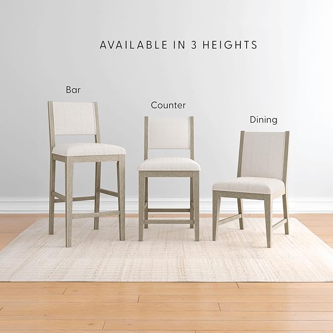 Plank+Beam Sereno Counter Stool, 24", Set of 2, Sturdy Wood Modern Kitchen Counter Height Stool, Upholstered Cushion Counter Chair with Back, Antique White/Ivory
