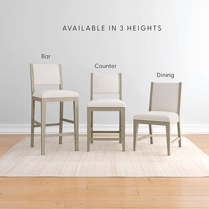 Plank+Beam Sereno Counter Stool, 24", Set of 2, Sturdy Wood Modern Kitchen Counter Height Stool, Upholstered Cushion Counter Chair with Back, Antique White/Ivory