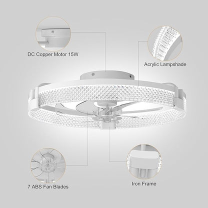 Garwarm 19.7" Ceiling Fans with Lights,Small Ceiling Fan with Lights and Remote, LED Dimmable 3000K–6000K LED Fandelier Flush Mount, DC Motor, for Bedroom, Kitchen, Office