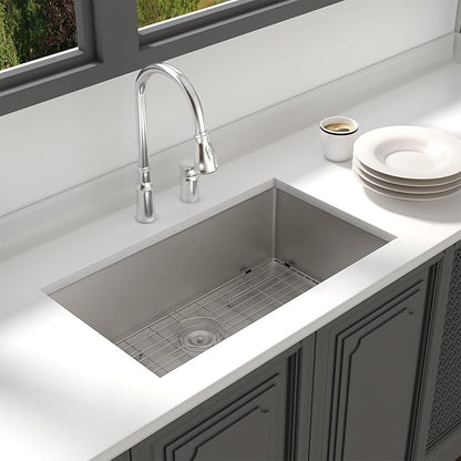30 Kitchen Sink Undermount - Lordear 30 x 18 inch Undermount Sink 16 Gauge Stainless Steel Deep Single Bowl Under Counter Rectangular Handmade Sinks Basin