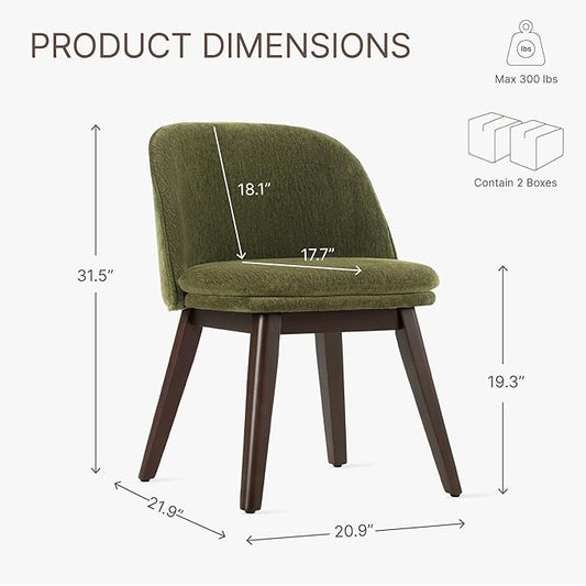 KISLOT Wooden Dining Chairs Set of 4, Fabric Upholstered Modern Dining Room Chairs with Double-Layer Thick Seat Cushion & Ergonomic Backrest for Restaurant, Kitchen and Café, Green, 2 Boxs