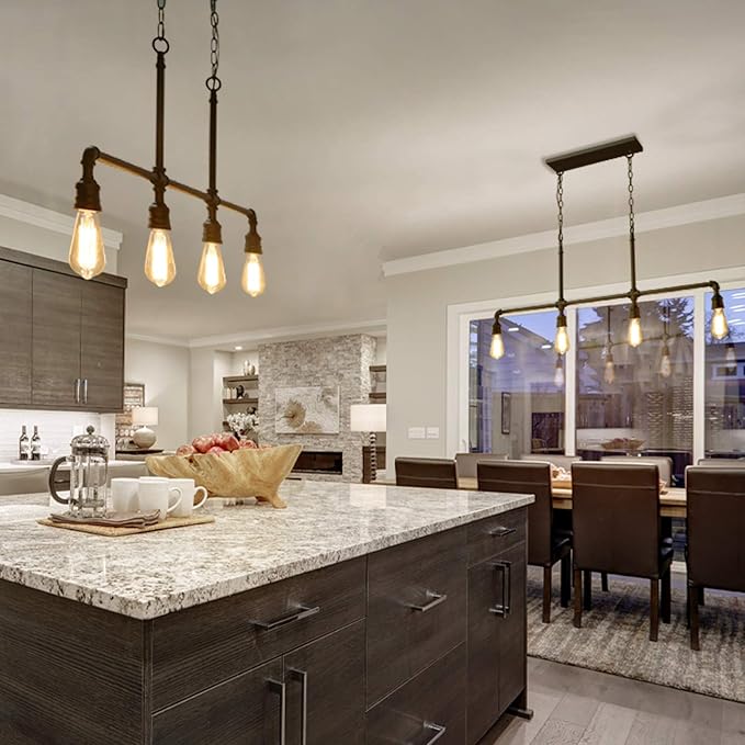 LOG BARN Pendant Lighting for Kitchen Island, 4-Light Farmhouse Industrial Lighting in Black Metal, 44" Linear Dining Room Lighting Fixtures Hanging