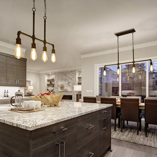 LOG BARN Pendant Lighting for Kitchen Island, 4-Light Farmhouse Industrial Lighting in Black Metal, 44" Linear Dining Room Lighting Fixtures Hanging
