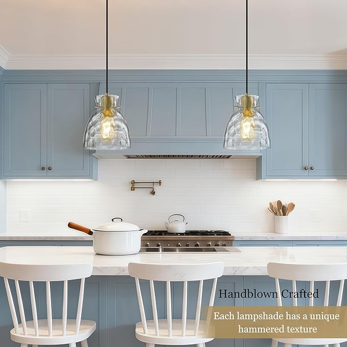 5.9” Mini Black Gold Pendant Lights Kitchen Island Lighting, Single Brass Hammered Glass Pendant Light Fixtures, Adjustable Modern Hanging Lights Kitchen Pendant Lighting over Island Sink Bathroom