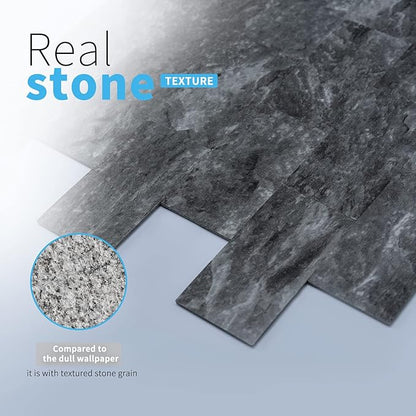 Art3d 10-Sheet Peel and Stick Backsplash PVC Wall Tile, Stickon Tile for Kitchen Backplash, Bathroom Vanities, Fireplace Decor, Laundry Table, Stair Decals in Dark Granite, Plastic-Sheets