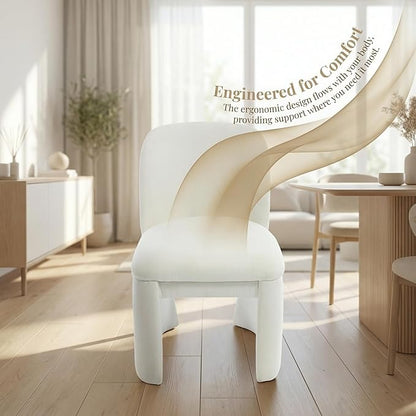 Hyfirm Modern Upholstered Dining Chairs Set of 6, Linen Accent Side Dining Chairs Armless Kitchen Chairs with Curved Back Parsons Chairs for Kitchen Dining Room Living Room, White