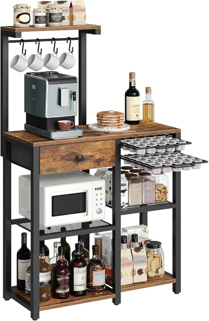 YATINEY Coffee Bar Cabinet, Kitchen Island with Storage, Bakers Rack with Storage, 5-Tier Coffee Bar Station with Drawer, KF22BR-KF60BRY1