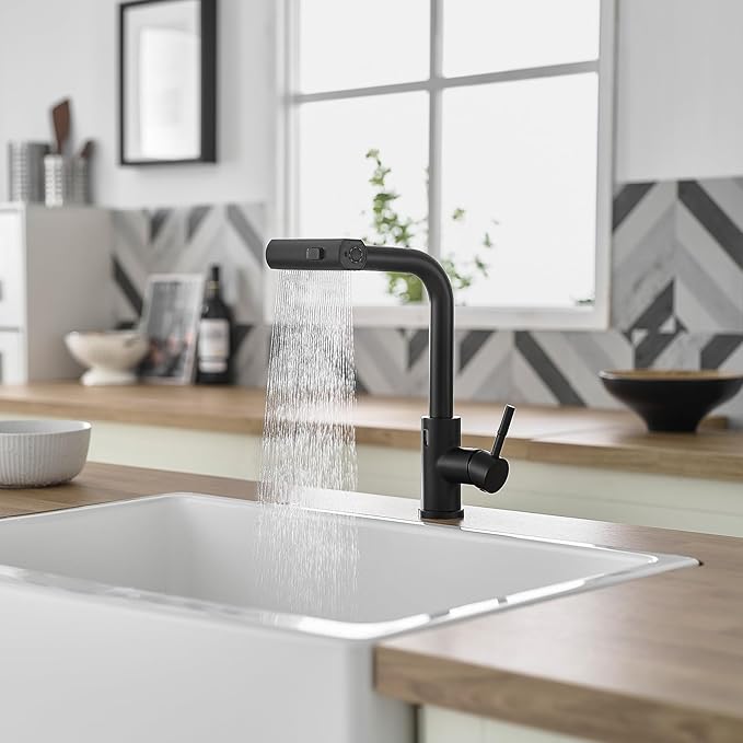 CENOSA Touchless Kitchen Faucet Motion Sensor Hands Free Single Handle Kitchen Sink Faucet with Pull Down Sprayer Matte Black