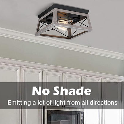 Pia Ricco Flush Mount Ceiling Light Fixture, Industrial Outdoor Ceiling Light for Front Porch, Rustic Farmhouse Style, Modern Square Light for Entry, Hallway, Kitchen, Grey