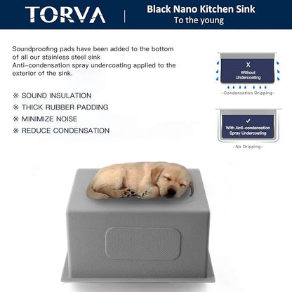 Bar Sink, TORVA 14 x 18 Inch Undermount Kitchen Sink, Gloss Black PVD Coated Gunmetal Sink, 16 Gauge 304 Stainless Steel Single Bowl Wet Bar or Prep Sink with Zero-Radius Corners, Dark Gray