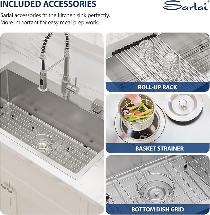 Sarlai 33 Inch Drop In Kitchen Sink - 33x19 Inch Kitchen Sink Drop In Stainless Steel Topmount Sink 16 Gauge Single Bowl Deep Top Mount Kitchen Sinks Basin
