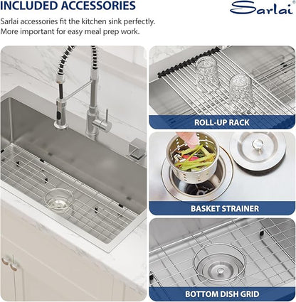 Sarlai 33 Inch Drop In Kitchen Sink - 33x19 Inch Kitchen Sink Drop In Stainless Steel Topmount Sink 16 Gauge Single Bowl Deep Top Mount Kitchen Sinks Basin