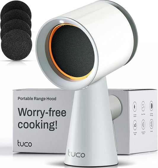 TUCO Portable Range Hood, Countertop Kitchen Exhaust Fan with 3 Speeds, 5-Layer Filter, Powerful Smoke Removal, Low Noise, Oil Cup, Air Purifier for Apartments, Dorms & Indoor BBQ Smokeless – Grey