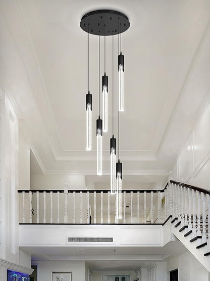 Flashing God 6-Lights Modern Crystal Chandelier for Foyer Black Stairway Chandeliers Bubble Pendant Light Kitchen Island Flush Mount Chandelier for Living Room Dining Room
