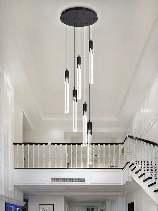 Flashing God 6-Lights Modern Crystal Chandelier for Foyer Black Stairway Chandeliers Bubble Pendant Light Kitchen Island Flush Mount Chandelier for Living Room Dining Room