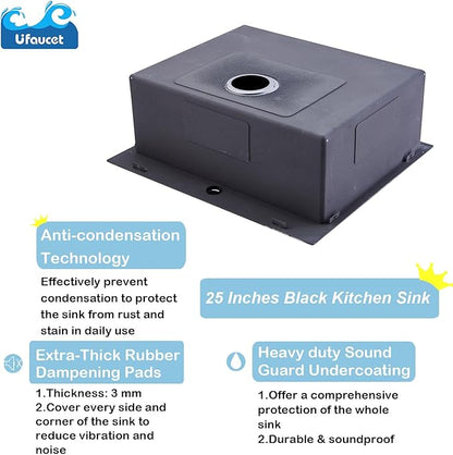 25 Inch Drop In Kitchen Sink, 25x22 Inch Topmount Stainless Steel Single Bowl Bar RV Laundry Utility Outdoor Wet Prep Small Sink with Drain