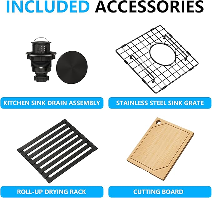 13 Inch Black Sink Undermount, 16 Gauge 304 Stainless Steel Workstaion Kitchen Sinks with Ledge & Accessories, 13" x 15" x10" Deep Bowl For Outdoor, RV,Prep Sink, and Wet Bar