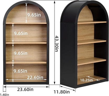 Ball & Cast 43" Tall Arched Storage Cabinet,Modern 4-Tier Wooden Display Cabinet with Open Shelves,Versatile Floor Bookcase Cabinet Organizer for Library,Living Room, Office, Black