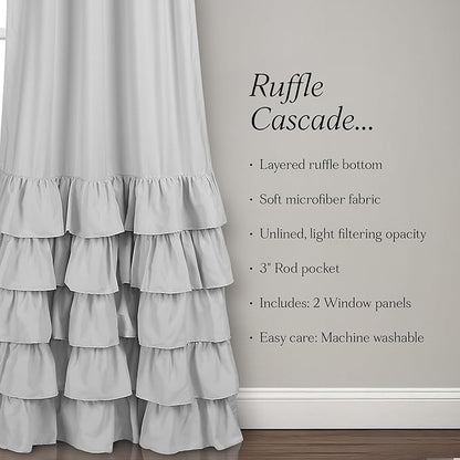 Lush Decor Allison Ruffle Light Filtering Window Curtain Panels Pair 40" W x 84" L Light Gray - Coquette Curtains for Bedroom - Ruffle Curtains Kids