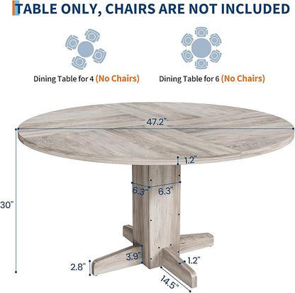 Garvee Round Dining Room Table for 4-6, 47" Wood Kitchen Table with Sturdy Pedestal Base, Farmhouse Circle Dinner Tables for Living Room, Apartment, Grey