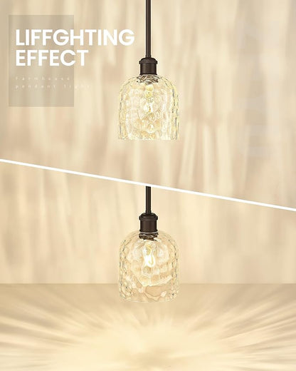 zeyu 1-Light Island Pendant Light for Kitchen, Single Pendant Light Kitchen Island, Adjustable Hanging Lamp with Clear Hammered Glass, Oil Rubbed Bronze Finish, ZJF63MIL-L ORB