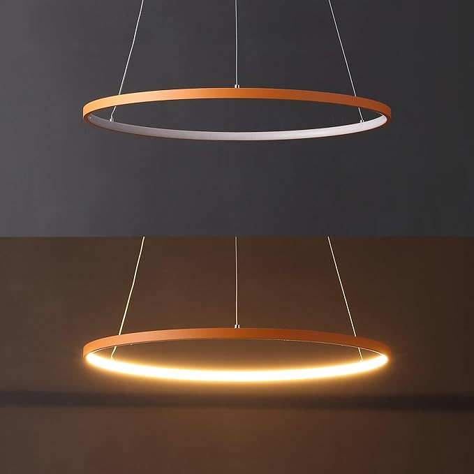 JONATHAN Y 23.75" Orange Modern Integrated LED Pendant Light, Dimmable Round Hoop Chandelier for Kitchen Island, Dining Room, Adjustable Height Metal Hanging Light (JYL7203G)