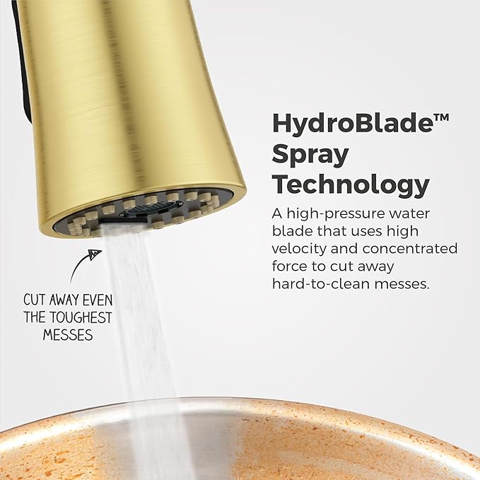 Pfister Alderwood Kitchen Faucet with Pull Down Sprayer and Soap Dispenser Single Handle High Arc Spout Brushed Gold Finish NSF Certified 1 or 3 Hole Installation F5297AWBG