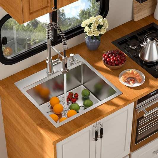 21 Outdoor Kitchen Sink - Beslend 21x20 Outdoor Sink Bar Sink RV Sinks Drop In, Topmount Stainless Steel Kitchen Sinks Wet Bar Sinks Workstation 16 Gauge Single Bowl Above Counter Indoor Outdoor
