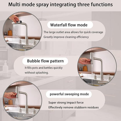 Kitchen Sink Faucet for 3 Hole with Pull Down Sprayer - 8 inch Two Handle Widespread Kitchen faucets Set with Pull Out Sprayer for Sink- Stainless Steel Brushed Nickel 3 Piece Faucet for Kitchen Sink