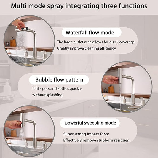 Kitchen Sink Faucet for 3 Hole with Pull Down Sprayer - 8 inch Two Handle Widespread Kitchen faucets Set with Pull Out Sprayer for Sink- Stainless Steel Brushed Nickel 3 Piece Faucet for Kitchen Sink