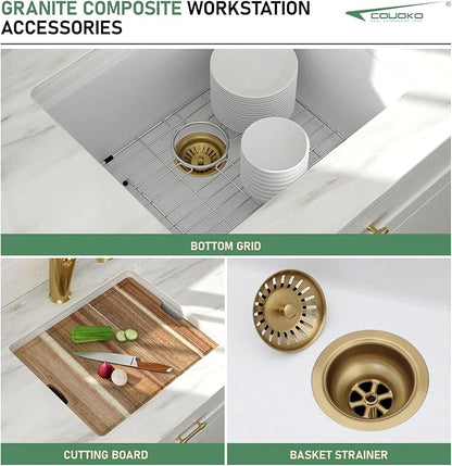 21 Inch White Undermount Bar Sink 21x18 Undermount Bar Sink Mini Wet Bar White Quartz Granite Composite Small Kitchen RV Sinks Single Bowl Outdoor Island Basin with Cutting Board