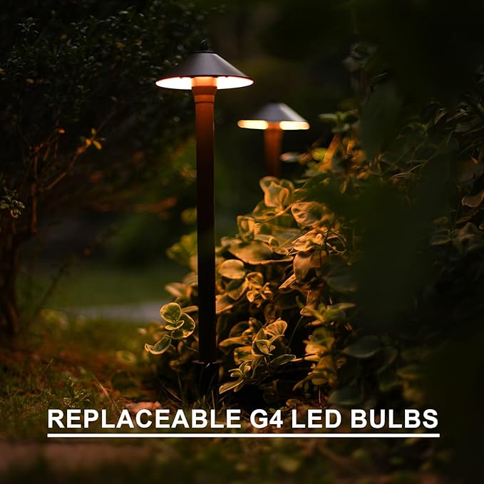 GOODSMANN Landscape Lighting Outdoor Low Voltage Landscape Lighting Kits 8PK Pathway Lights Wired 1.2W 40 Lumen 2700K Metal 12V AC Brown Electric Sidewalk Walkway Lights with Cable Connectors