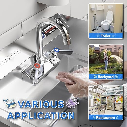 DuraSteel Commercial Hand Wash Sink - NSF Commercial Hand Sink Faucet Included 12x10 Basin - Restaurant Wall Mount Stainless Steel Kitchen Handwashing Sinks Station - Mounted Handwash Sinks, Washing