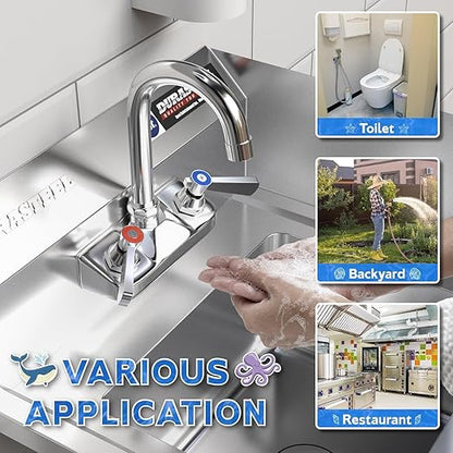 DuraSteel Commercial Hand Wash Sink - NSF Commercial Hand Sink Faucet Included 12x10 Basin - Restaurant Wall Mount Stainless Steel Kitchen Handwashing Sinks Station - Mounted Handwash Sinks, Washing