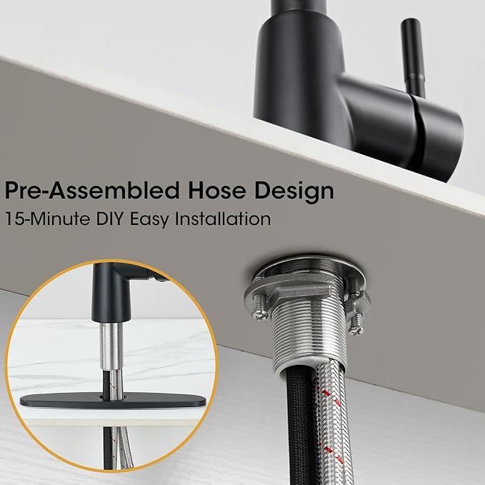 Matte Black Kitchen Faucet with Pull Down Sprayer, High Arc Single Handle Stainless Steel 1 or 3 Hole Faucet for Kitchen Sink, Farmhouse, RV, Laundry, Bar, Outdoor