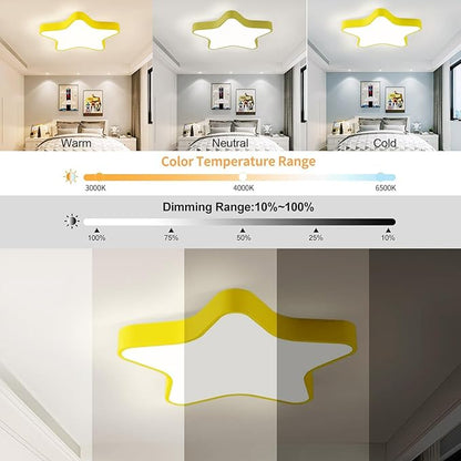 LED Ceiling Light Fixture, Modern Pentagram Recessed Ceiling Lights, 3000K-6000K Dimmable Light, Close to Lighting Flush Mount Living Room Pendant Lamps (Yellow, 20inch)