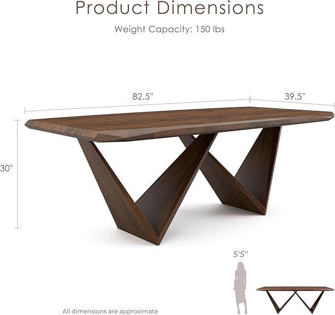 Furniture of America Nazaen III 82.5" Mid-Century Modern Solid Wood Live Edge Dining Table with Steel Support, Walnut Finish, Seats 6–8