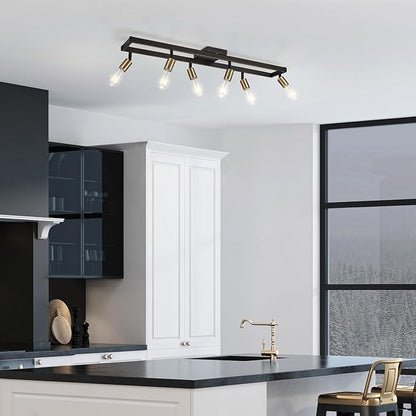 GLOBE Electric 64000096 36" 6-Light Track Lighting, Matte Black, Brass Sockets, Adjustable Pivoting Heads, Ceiling Light Fixture for Kitchen Island, Hallway, or Dining Room, Modern Farmhouse Lights