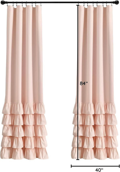 Lush Decor Allison Ruffle 100% Blackout Window Curtain Single 40" W x 84" L Blush - Pink Blackout Curtains for Bedroom or Nursery - Coquette Curtains