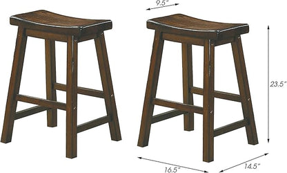 Lexicon Victoria Saddle Solid Wood Counter Height Stool Set of 2 - Saddle Kitchen Stool Dining Height Stools for Dining, Armless Chair Seating, Perfect Casual - 23.5" Distressed Cherry