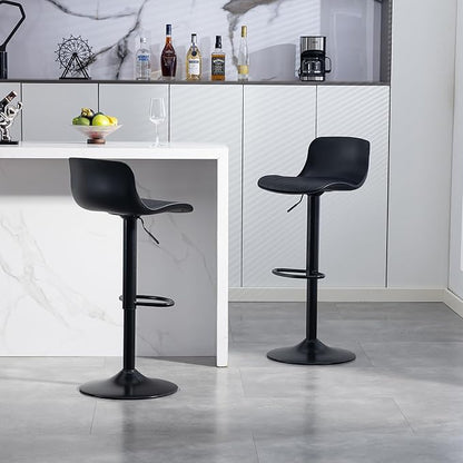 Bar Stools Set of 2 PU Leather Counter Height Bar stools with Back, Height Adjustable Swivel Kitchen Island Chairs, Armless, Large Base Black