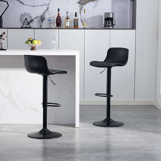 Bar Stools Set of 2 PU Leather Counter Height Bar stools with Back, Height Adjustable Swivel Kitchen Island Chairs, Armless, Large Base Black