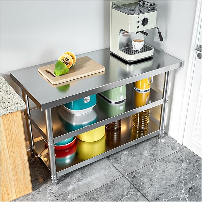Thickened Stainless Steel Workbench Open Shelf Three Tier Prep Table Commercial Kitchen Metal Table Baking Table(39.4 * 15.7 * 31.5in)