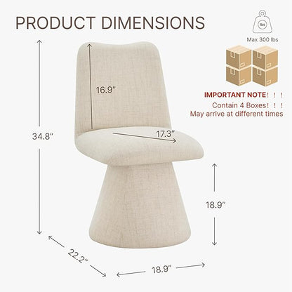 KISLOT Swivel Dining Chairs Set of 4, Modern Upholstered Dining Chair Mid Century Kitchen Chairs with High Back, 360 Degree Rotating Vanity Chair for Dining Room, Bedroom, Farmhouse, Sand