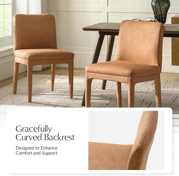 HULALA HOME Faux Leather Dining Chairs Set of 4, Morden Kitchen Chairs with Thick Cushion and Solid Wood Frame, Upholstered Accent Side Chair for Kitchen Dining Living Room Restaurant, Camel
