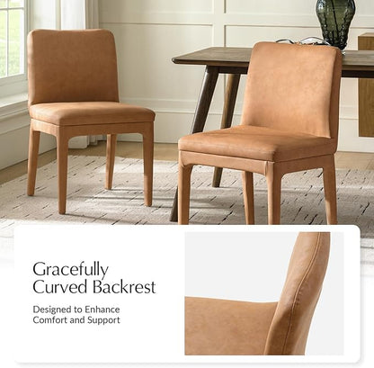 HULALA HOME Morden Dining Chairs Set of 2, Upholstered Faux Leather Kitchen Chairs with Thick Cushion and Solid Wood Frame, Accent Side Chair for Kitchen Dining Living Room Restaurant, Camel