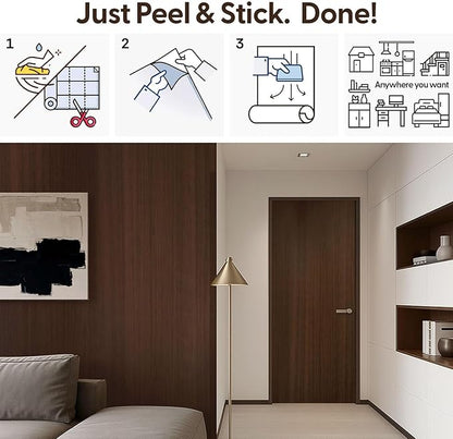 Deep Espresso Dark Walnut Wood Contact Paper - 17.3" x 118" Matte Thick Vinyl Wrap, Peel and Stick Waterproof Wallpaper for Kitchen Cabinets & Furniture DIY