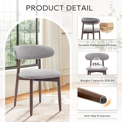 COLAMY Wooden Dining Chairs Set of 6, Modern Fabric Upholstered Dining Room Chair, Farmhouse Kitchen Chair with Foot Pegs, Light Grey